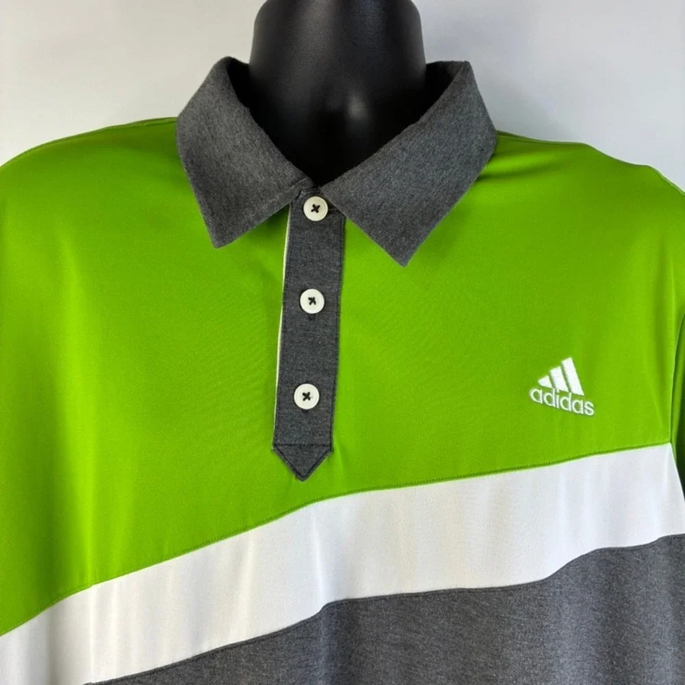 Adidas Golf Mens XL Climalite Polo Shirt Lime Green Grey‎ Colorblock Activewear